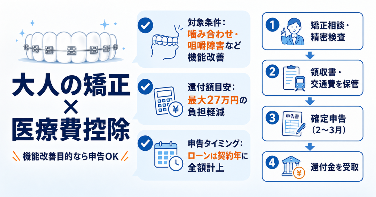 大人の矯正は医療費控除できる？対象条件と還付額シミュレーション